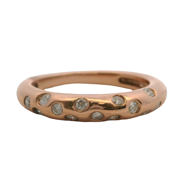 Vintage Solid 14kt Rose Gold Flush-Mount Diamonds Small Dome Stackable Band Ring Size 6.75