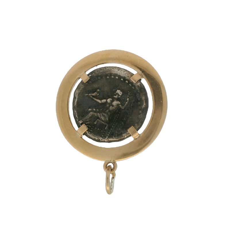 Vintage Alexander The Great Replica Greek Coin In 18kt Yellow Gold Frame 24mm Pendant