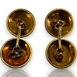 Antique 1900-1910s Edwardian Era Solid 14kt Yellow Gold and Platinum Top Reversible Cufflinks with Guilloché Enamel and Single Cut Diamonds