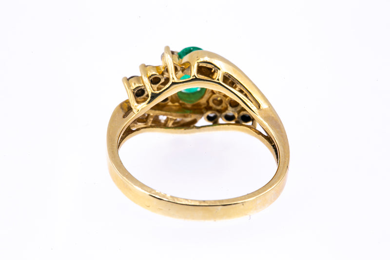GC Natural Emerald & Diamond Cluster Cocktail 14K 585 Yellow Gold Ring Sz 6 1/2