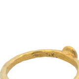 ZDNY Solid 24kt Yellow Gold and Bezel Set Blue Topaz Solitaire Hammered Ring Size 6