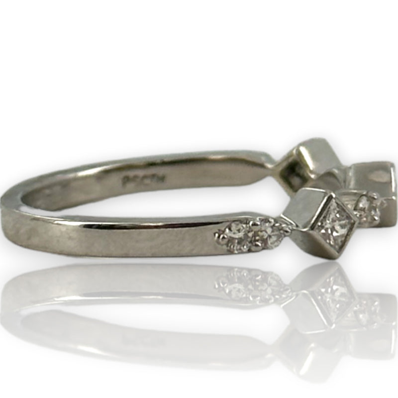18kt White Gold Bezel Set Princess Cut and Alternating Round Brilliant Diamond Band Size 6.75