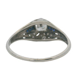 Antique 1920s 950 Platinum Diamond Filigree Engagement Ring Sapphires Size 7.25