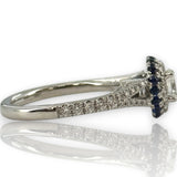 Vera Wang Love Collection 14kt White Gold Double Halo Diamond and Sapphire Pave Engagement Ring Size 6.5
