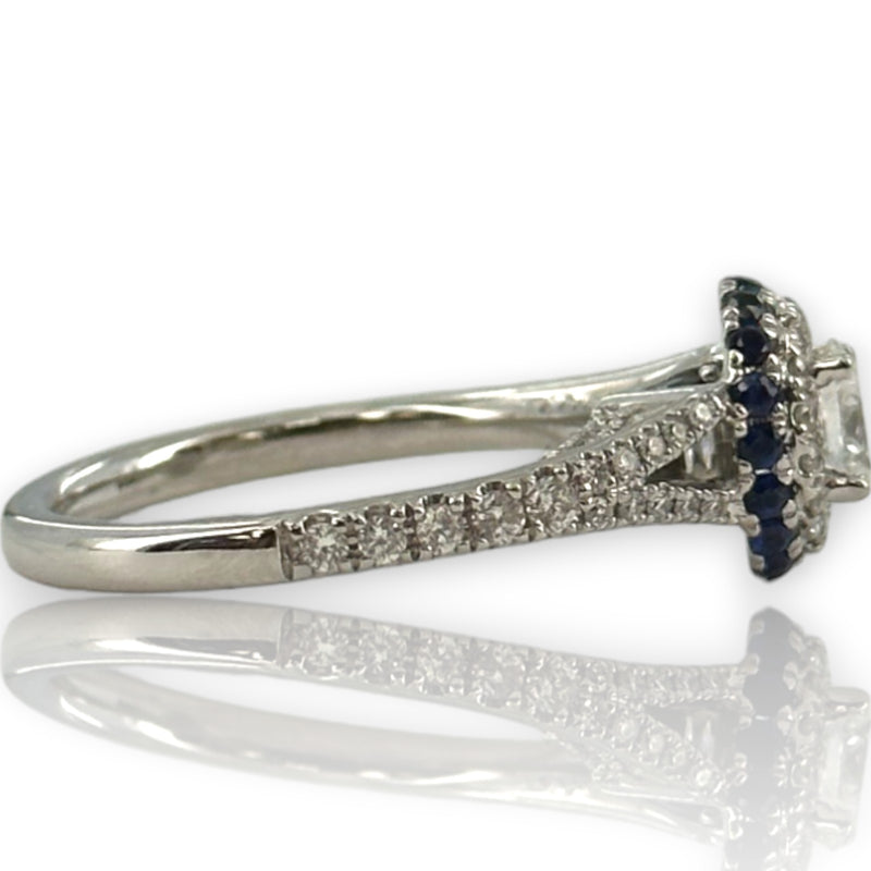 Vera Wang Love Collection 14kt White Gold Double Halo Diamond and Sapphire Pave Engagement Ring Size 6.5