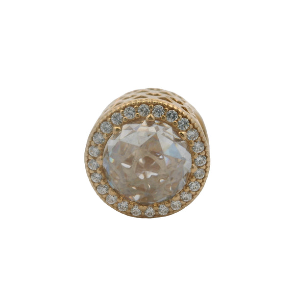 Charm espaciador Pandora de oro amarillo macizo de 14 kt con corazones radiantes y circonita cúbica