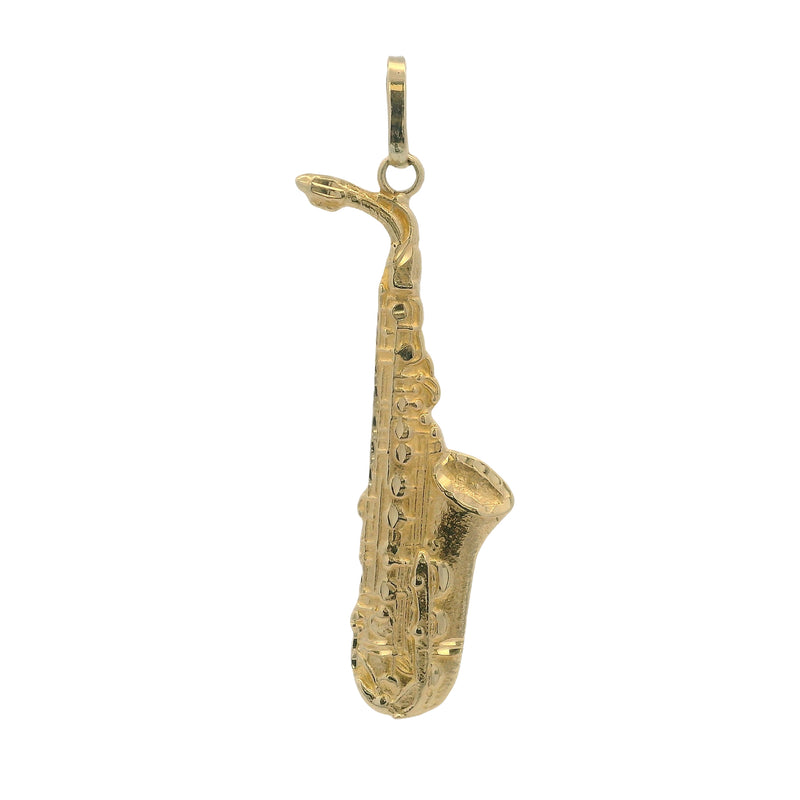 Vintage Solid 14kt Yellow Gold Music Saxophone Necklace Pendant