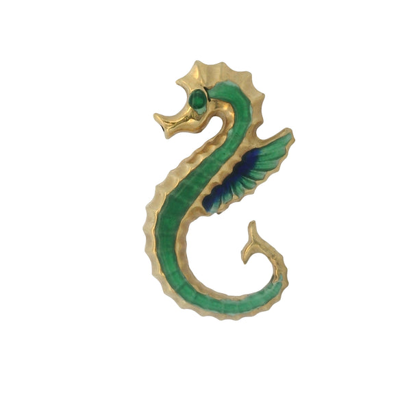 1944-1968 Italian Enamel and 14kt Yellow Gold Seahorse/Sea Dragon Tie Tack Pin