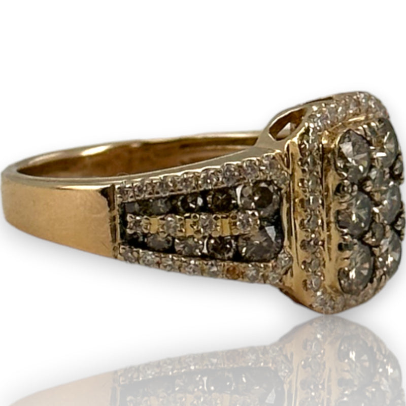 Tasha R Jewelry Solid 14kt Rose Gold Rectangular 1.41ctw Diamond Cluster Ring with White, Yellow, and Brown Diamonds Size 7
