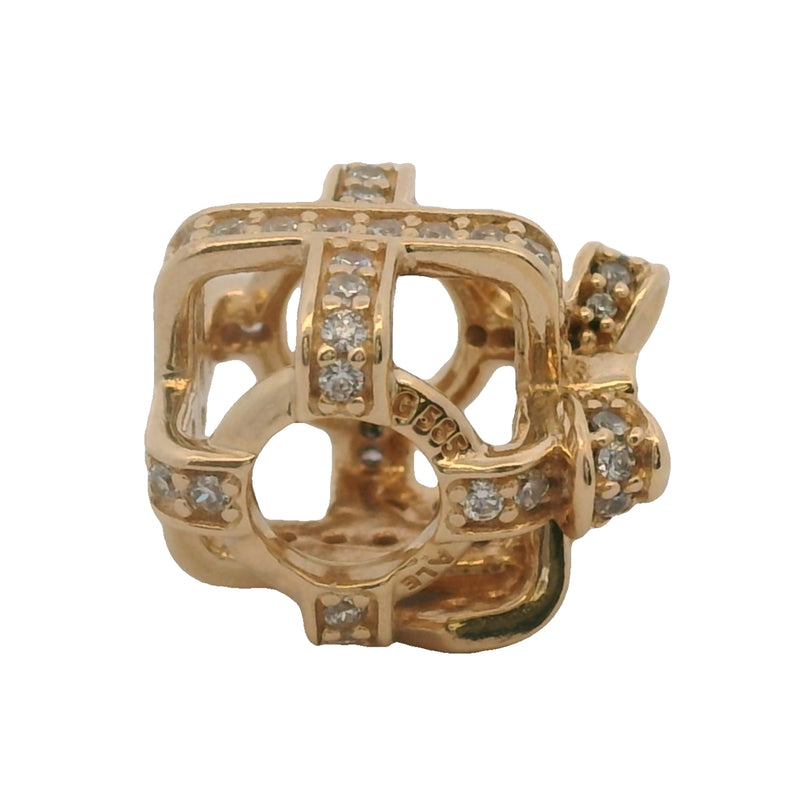 Charm Pandora envuelto en caja de regalo de oro amarillo sólido de 14 kt y circonitas cúbicas