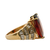 Vintage 1970-80s 14kt Yellow Gold Cocktail Ring with Large Madeira Citrine and Baguette Diamonds Size 7.5