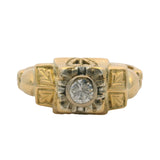 Antique 1930s Solid 14kt Yellow Gold and 0.20ct Diamond Late Deco Solitaire Engagement Ring Size 6.25