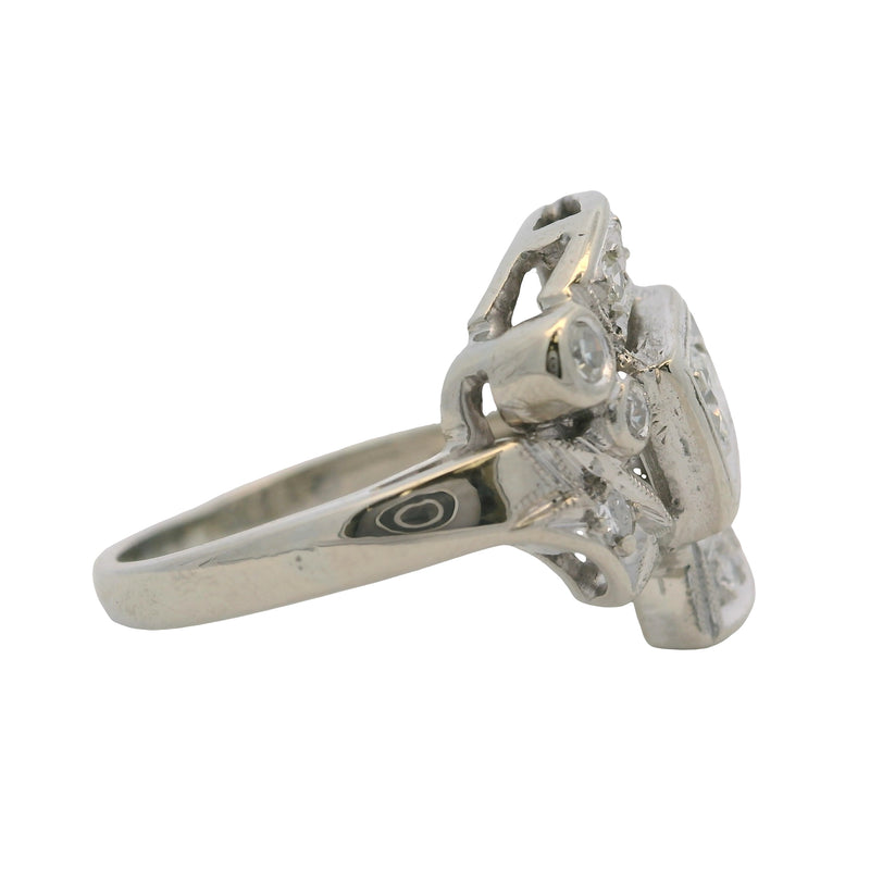 Vintage 1950s Retro 14kt White Gold and Diamond Cluster Cocktail Ring Size 6