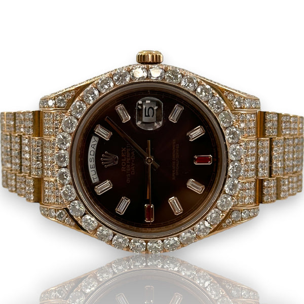 Rolex 218235 Day Date II Diamond Dial President Iced Out 18k Rose Gold 41mm Watch
