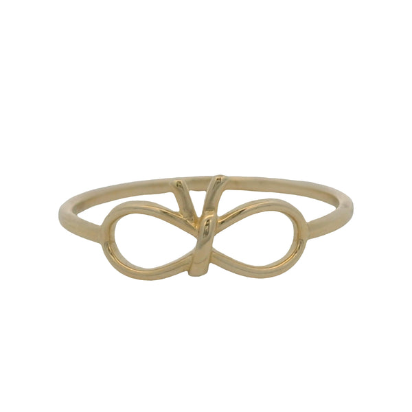 Solid 14kt Yellow Gold Thin Dainty Bow Ribbon Ring Made In Turkey Size 7