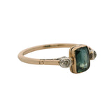 Vintage Handmade 14kt Yellow Gold Sapphire Solitaire Ring With 2 Side Diamonds Size 7.75