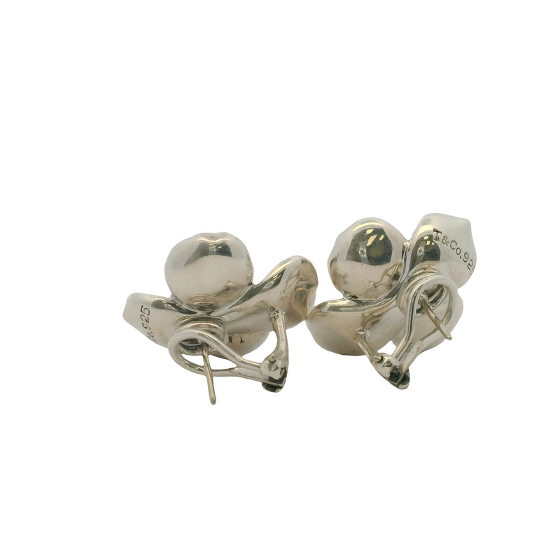 Vintage Tiffany & Co Solid 925 Sterling Silver Dogwood Flower Pierced Omega Back Earrings