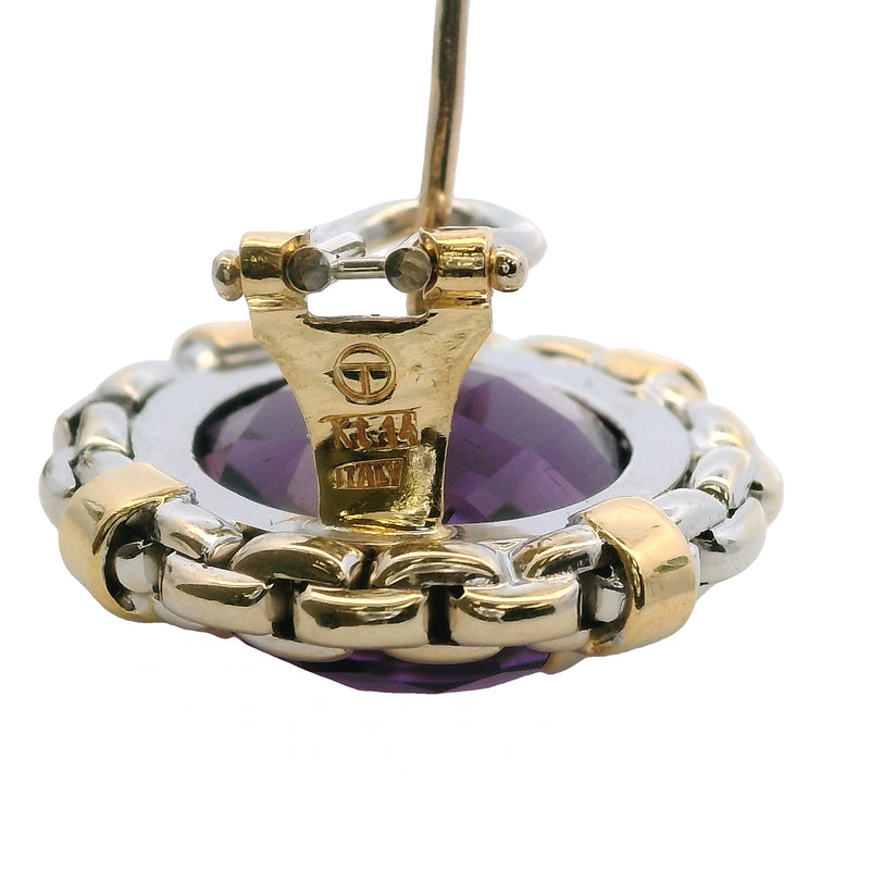 Italian14kt Yellow and White Gold Chain Pattern 22mm Large Amethyst Omega-Back Earrings