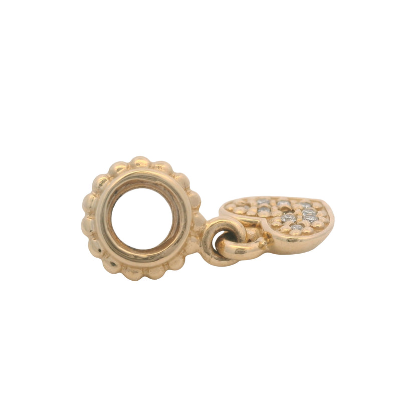 Pandora Retired Solid 14kt Yellow Gold and Diamond Cluster Heart Dangle Slider Charm