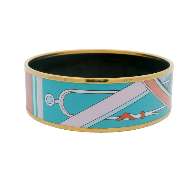 HERMES Yellow Gold Plate and Enamel Washington Carriage 22.5mm Wide Bangle Bracelet