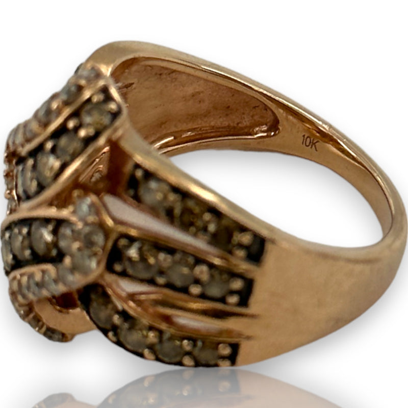 Kay Jewelers 10kt Rose Gold LeVian-style Brown and White Diamonds Crossover Statement Ring Size 6.75