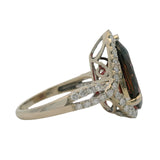 Solid 14kt White Gold 5.5ct Pear Tourmaline and Diamond Halo Cocktail Ring Size 6
