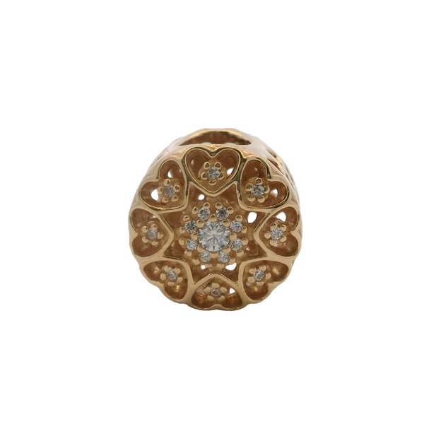 Charm espaciador de flor redonda "Corazones de Oro" de Pandora Shine en oro amarillo macizo de 14 kt y circonitas cúbicas