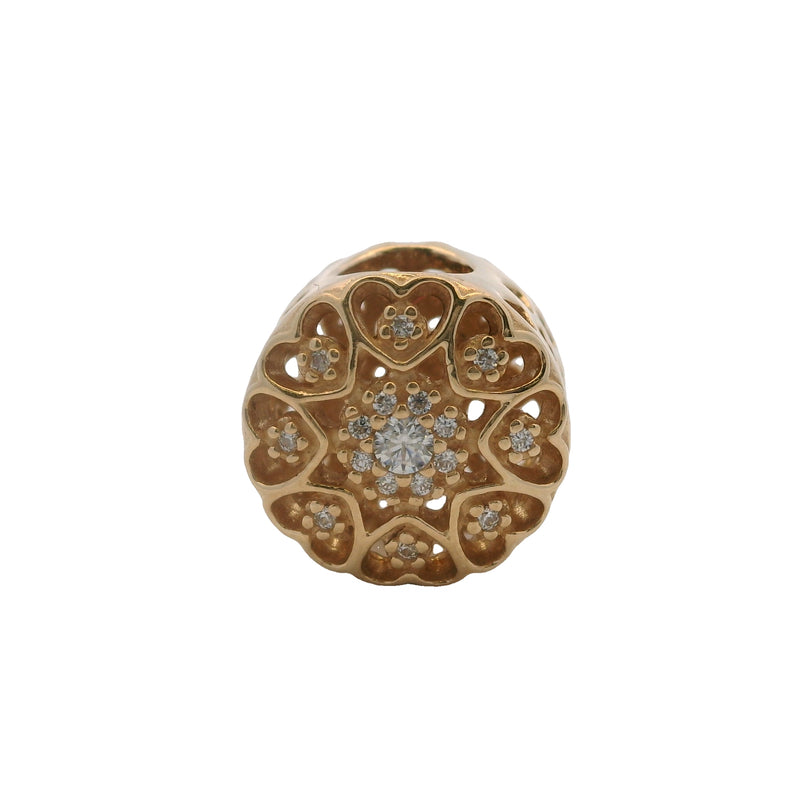 Charm espaciador de flor redonda "Corazones de Oro" de Pandora Shine en oro amarillo macizo de 14 kt y circonitas cúbicas