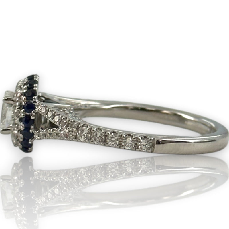 Vera Wang Love Collection 14kt White Gold Double Halo Diamond and Sapphire Pave Engagement Ring Size 6.5