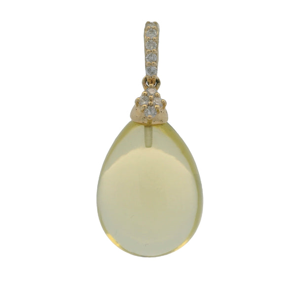 RL 14kt Yellow Gold Peridot Teardrop Large Drop Necklace Pendant With Diamond Bail