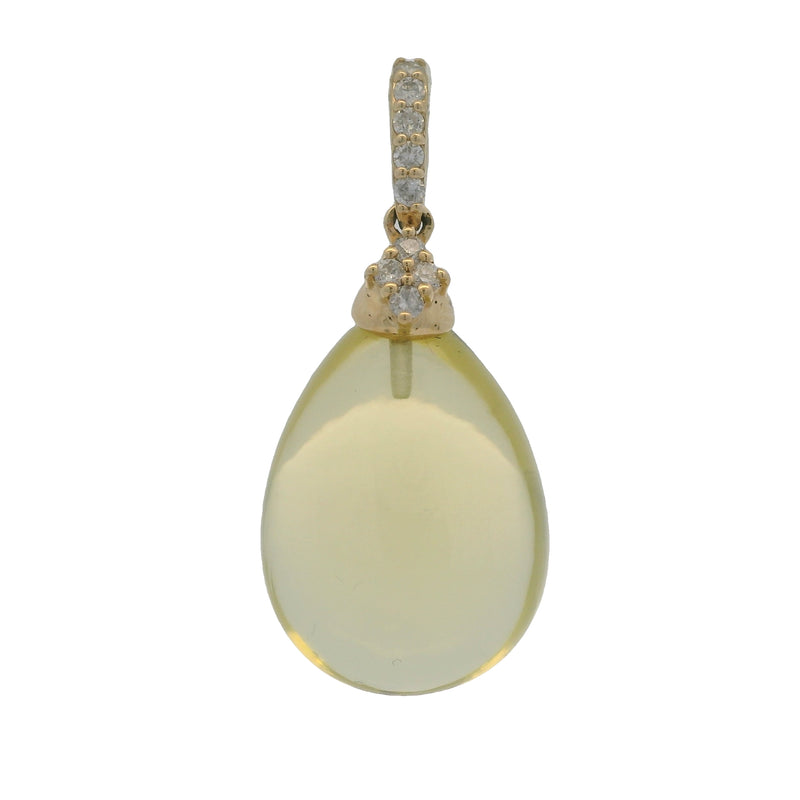 RL 14kt Yellow Gold Peridot Teardrop Large Drop Necklace Pendant With Diamond Bail