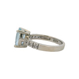 EFFY Solid 14kt White Gold Aquamarine Solitaire Ring with Diamond Sides Size 7