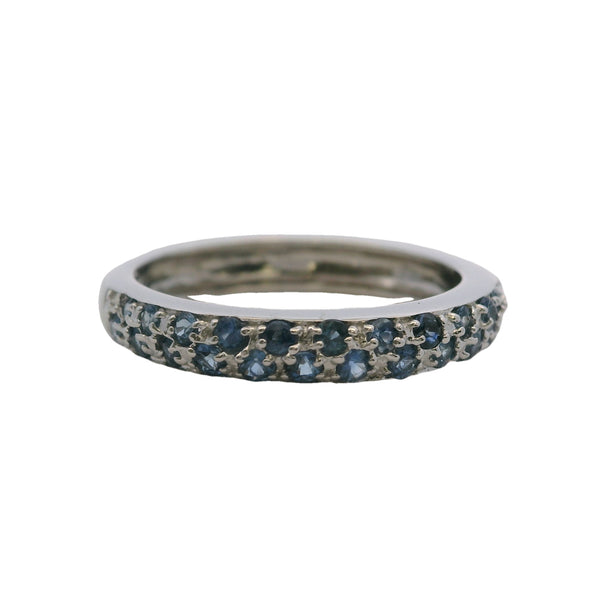 Anillo de oro blanco macizo de 14 kt con zafiro azul aciano, talla 6,75