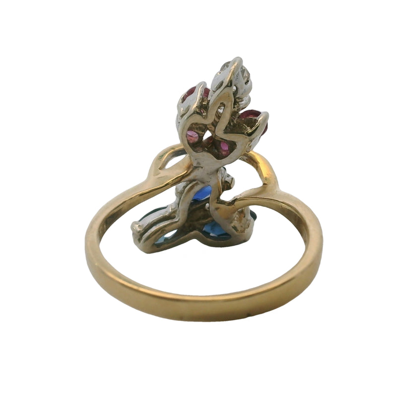 Vintage 1930s Sapphire, Ruby, And Diamond Dainty Floral Ring Size 5.25