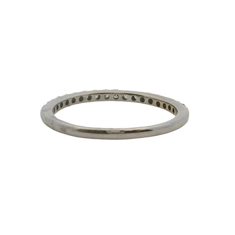 Solid 14kt White Gold and Round Diamond Line Half-Eternity Band Wedding Ring Size 8