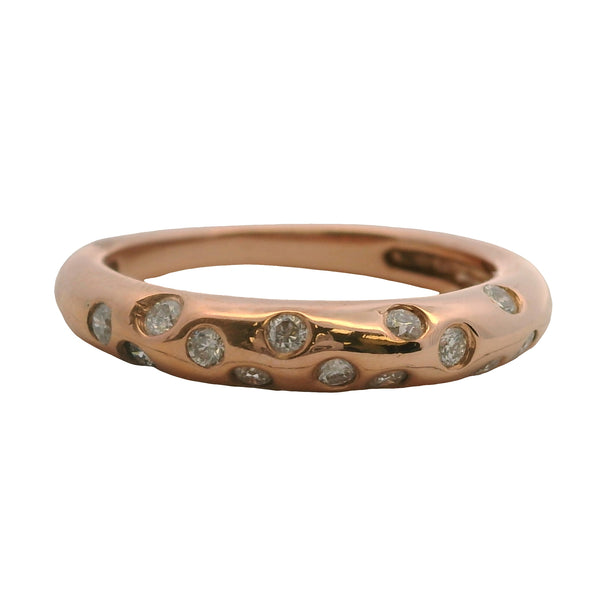 Vintage Solid 14kt Rose Gold Flush-Mount Diamonds Small Dome Stackable Band Ring Size 6.75