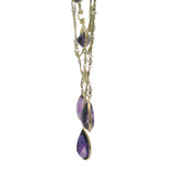 Antique Early 1900s Art Nouveau 14kt Yellow Gold Amethyst and Pearl 14.5" Festoon Necklace