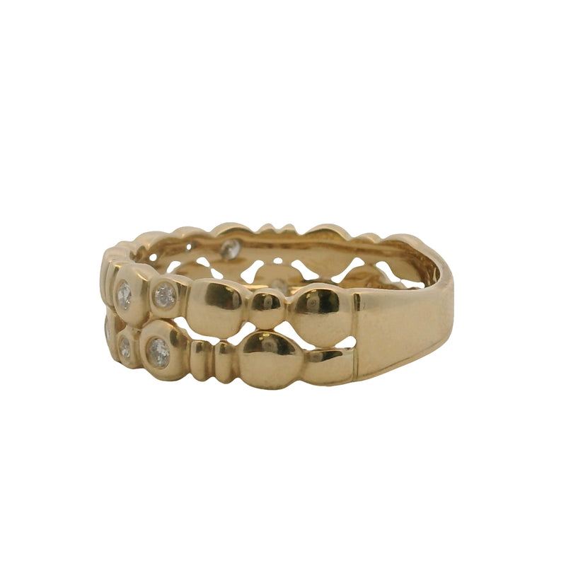 Sonia B Solid 14kt Yellow Gold and Bezel Set Diamond Double Row Bubble Ring Size 9.25