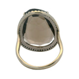 Solid 14kt White Gold Large Smoky Quartz and Black Diamond Halo Cocktail Ring Size 5.5