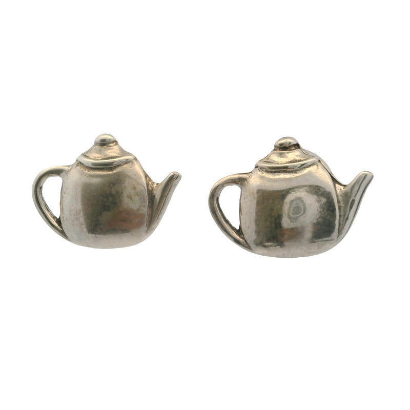 Solid 925 Sterling Silver Teapot 15mm Wide Stud Earrings