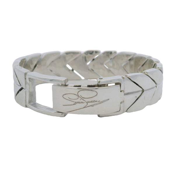 Sima P 925 Sterling Silver Large Herringbone Pattern Chain Heavy 72g 7" Bracelet