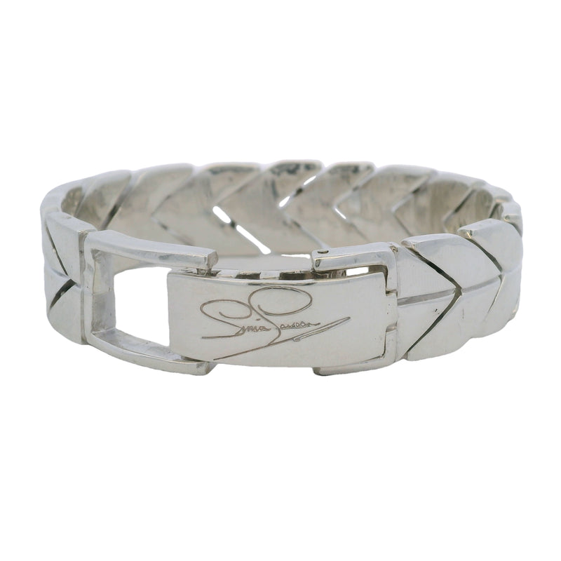 Sima P 925 Sterling Silver Large Herringbone Pattern Chain Heavy 72g 7" Bracelet