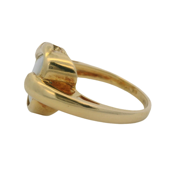EO Solid 18kt Yellow Gold Asymmetric Cocktail Ring With Stunning Translucent Bezel-Set Fire Opal and 3 Accent Diamonds Size 6.25