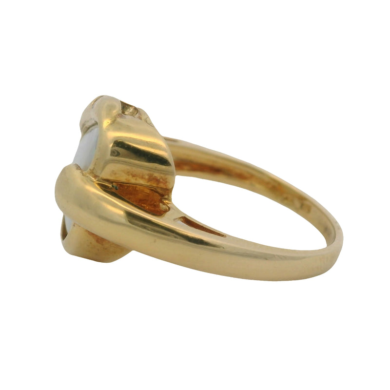 EO Solid 18kt Yellow Gold Asymmetric Cocktail Ring With Stunning Translucent Bezel-Set Fire Opal and 3 Accent Diamonds Size 6.25