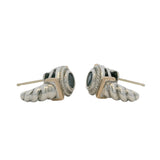 925 Sterling Silver and 14kt Rose Gold Blue Topaz Cable Huggie Stud Earrings