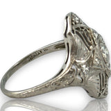 1920s 900 Platinum Art Deco Era Filigree 18mm Dinner Ring with 0.32ctw Diamonds and Milgrain Openwork Details Size 5.75