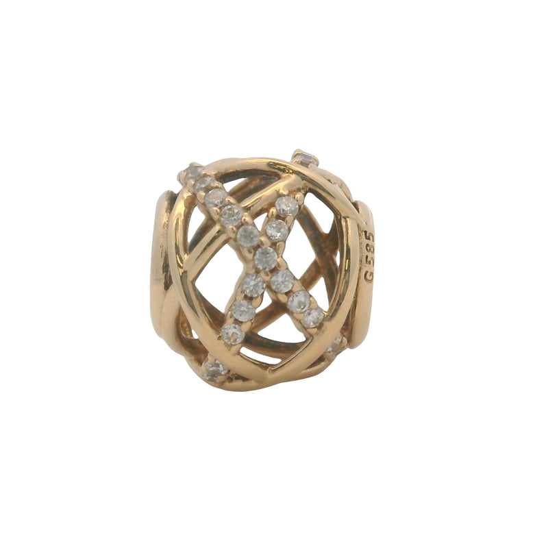 Pandora Solid 14kt Yellow Gold and CZ Galaxy Openwork Bead Spacer Charm