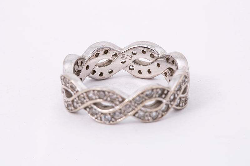 Cubic Zirconia Pave Infinity Twisted Eternity Band 925 Sterling Silver Ring Size 5 3/4