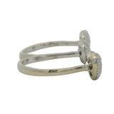 Solid 18kt White Gold and Diamond Pave 3 Hearts Double 2-Finger Wrap Ring Size 7