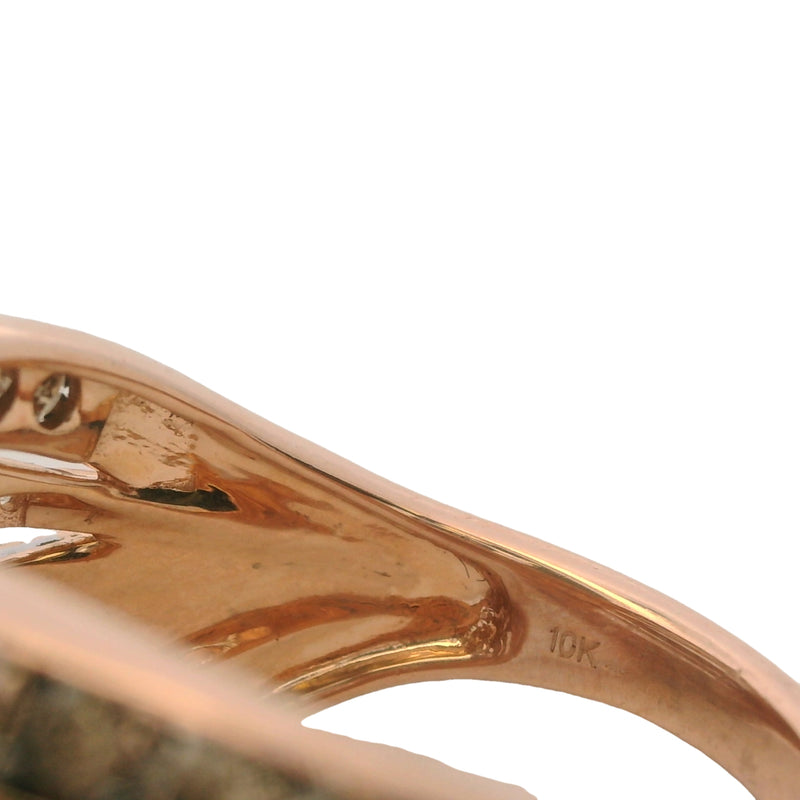 JWBR 10kt Rose Gold and Cognac and White Diamond 16mm Wide Twist Cocktail Ring Size 7